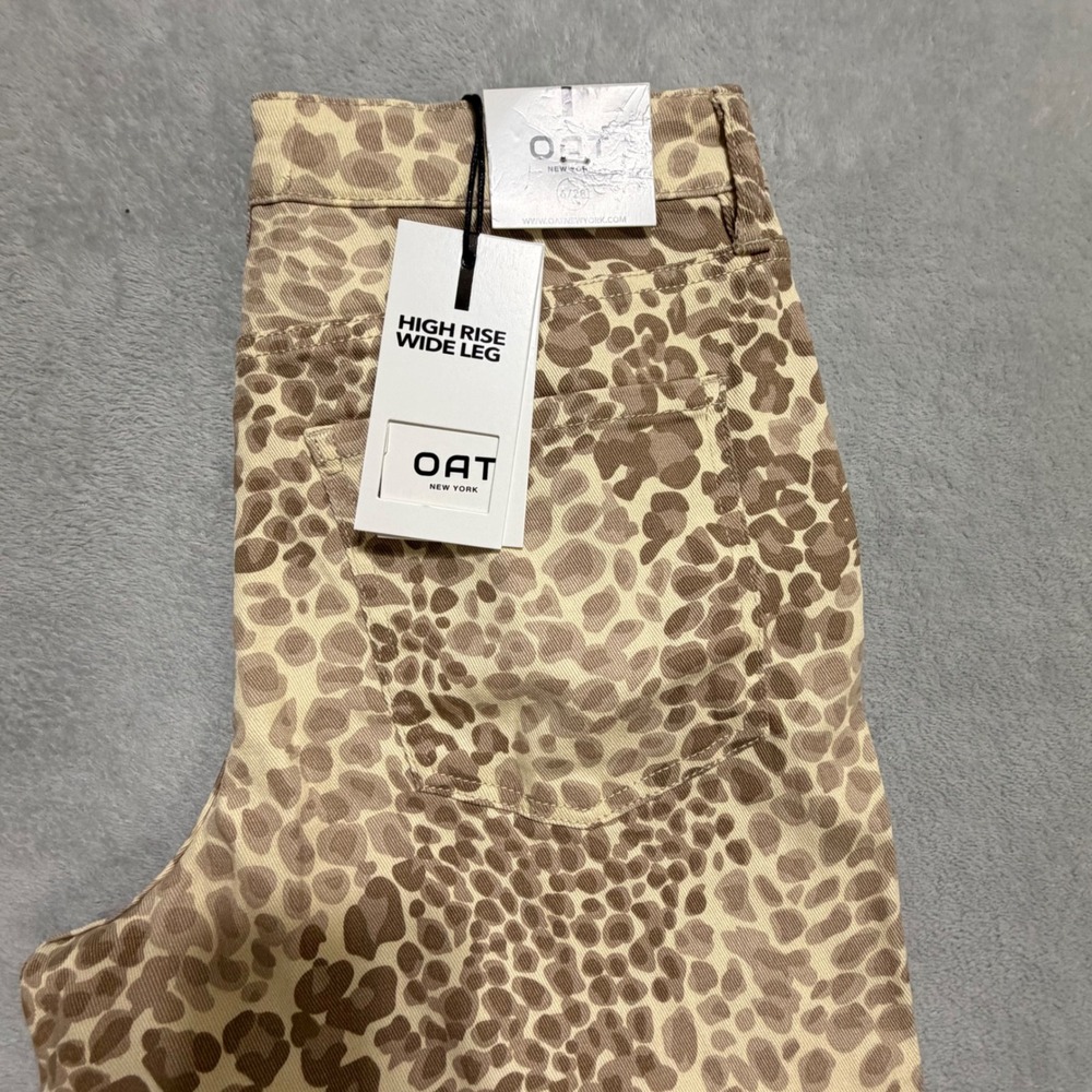 OAT New York High Rise Wide Leg Women 6/28 Tan Leopard Print Denim Jeans Party - Picture 6 of 14